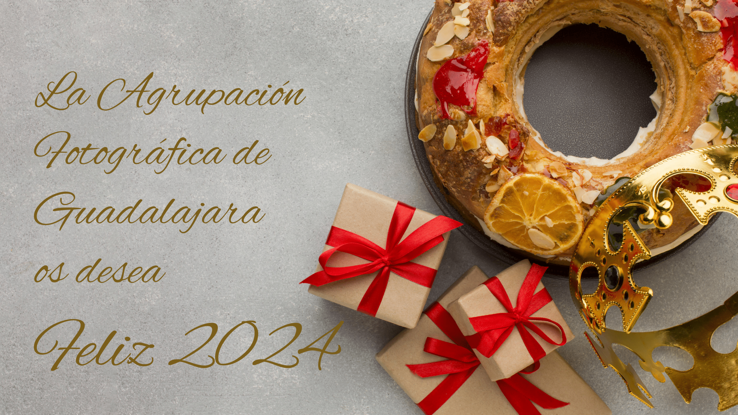 Roscon reyes epiphany dessert and gifts copy space